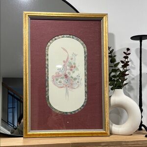 Ethan Allen Gold Framed Floral Art with Burgundy Mat